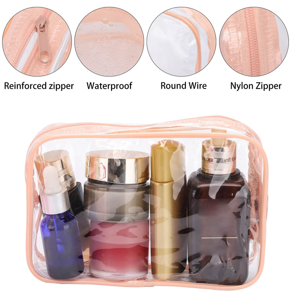 Tbestmax peach pink clear cosmetic bag open zipper for quick item retrieval