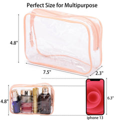 Tbestmax peach pink clear cosmetic bag side view shows slim portable profile