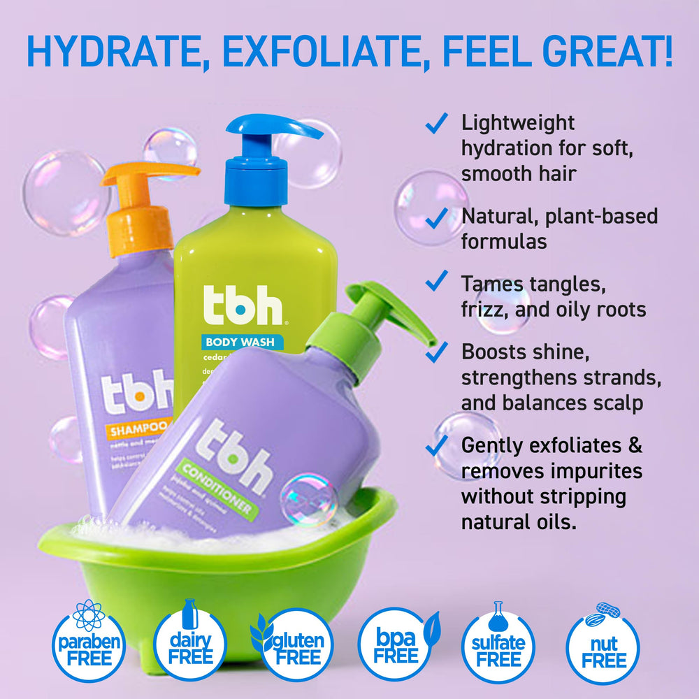 TBH Kids Body Wash bottle with creamy lather for gentle cleansing.