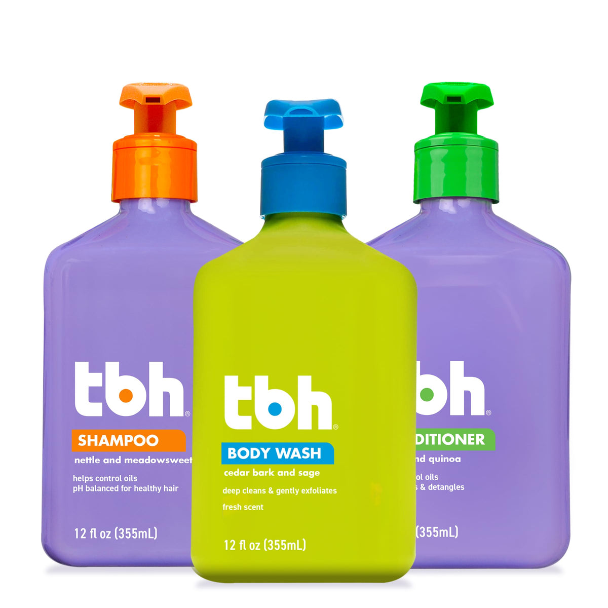 TBH Kids Shampoo bottle close-up highlighting sulfate-free formula for all hair types.