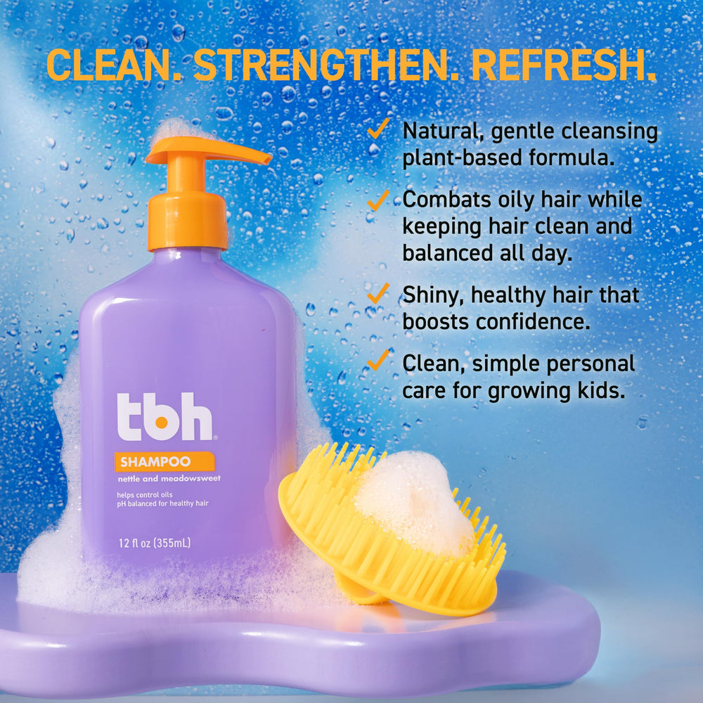 TBH Teens & Kids Shampoo hair after-use finish highlighting silky, detangled strands.