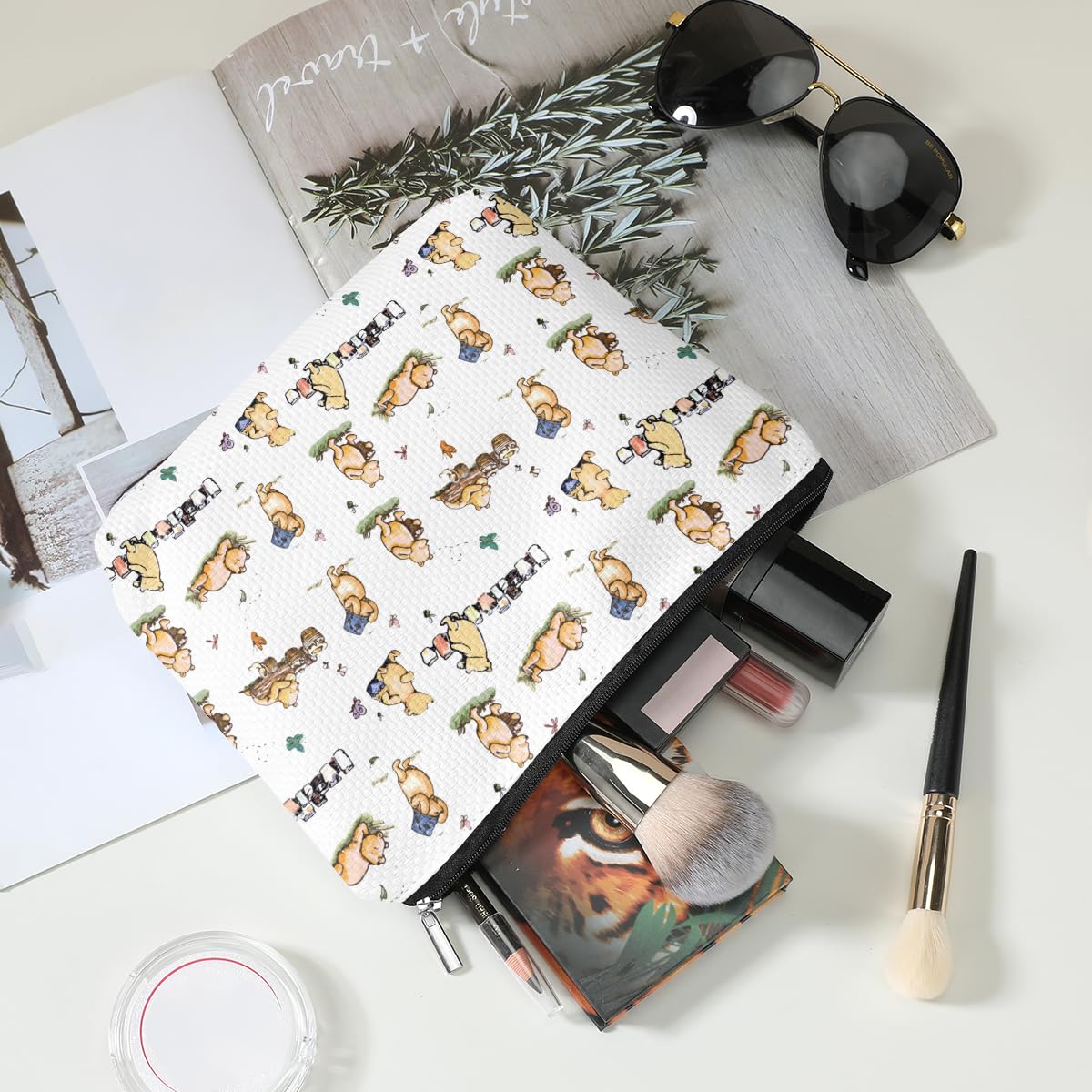 TBT Cartoon Bear makeup bag side view highlights durable canvas for travel.