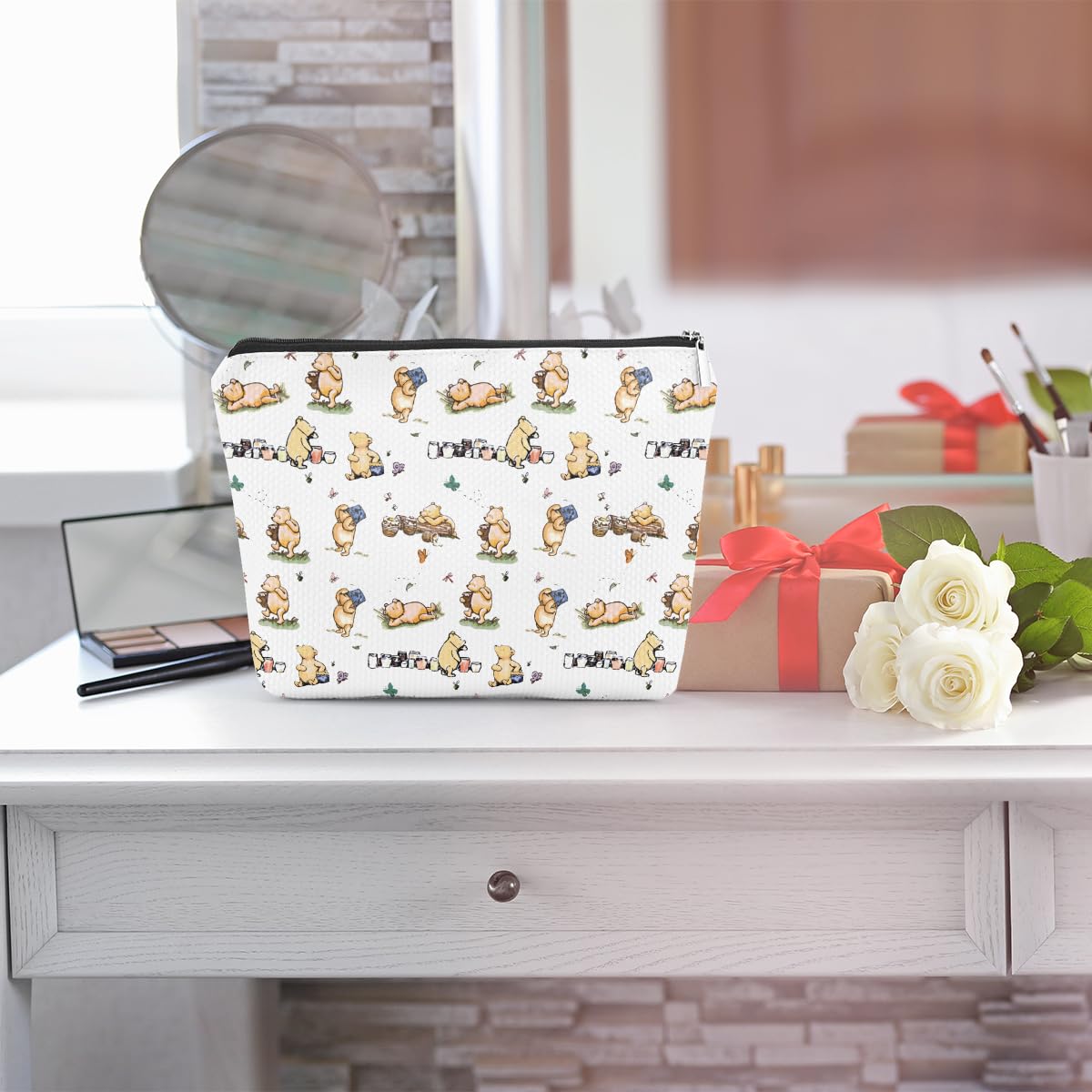 TBT Cartoon Bear travel essentials inside view demonstrates spacious interior for brushes.