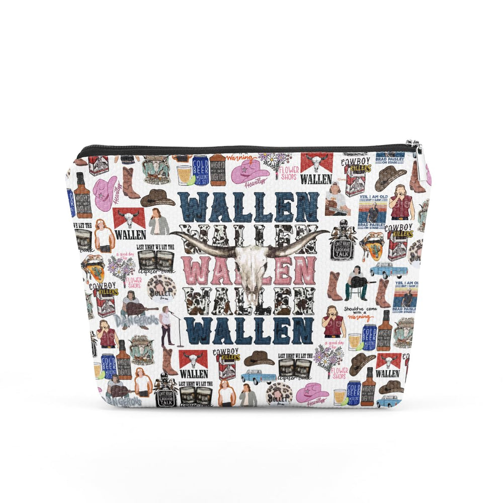 TBT makeup bag cowgirl skull front view shows durable canvas for travel.