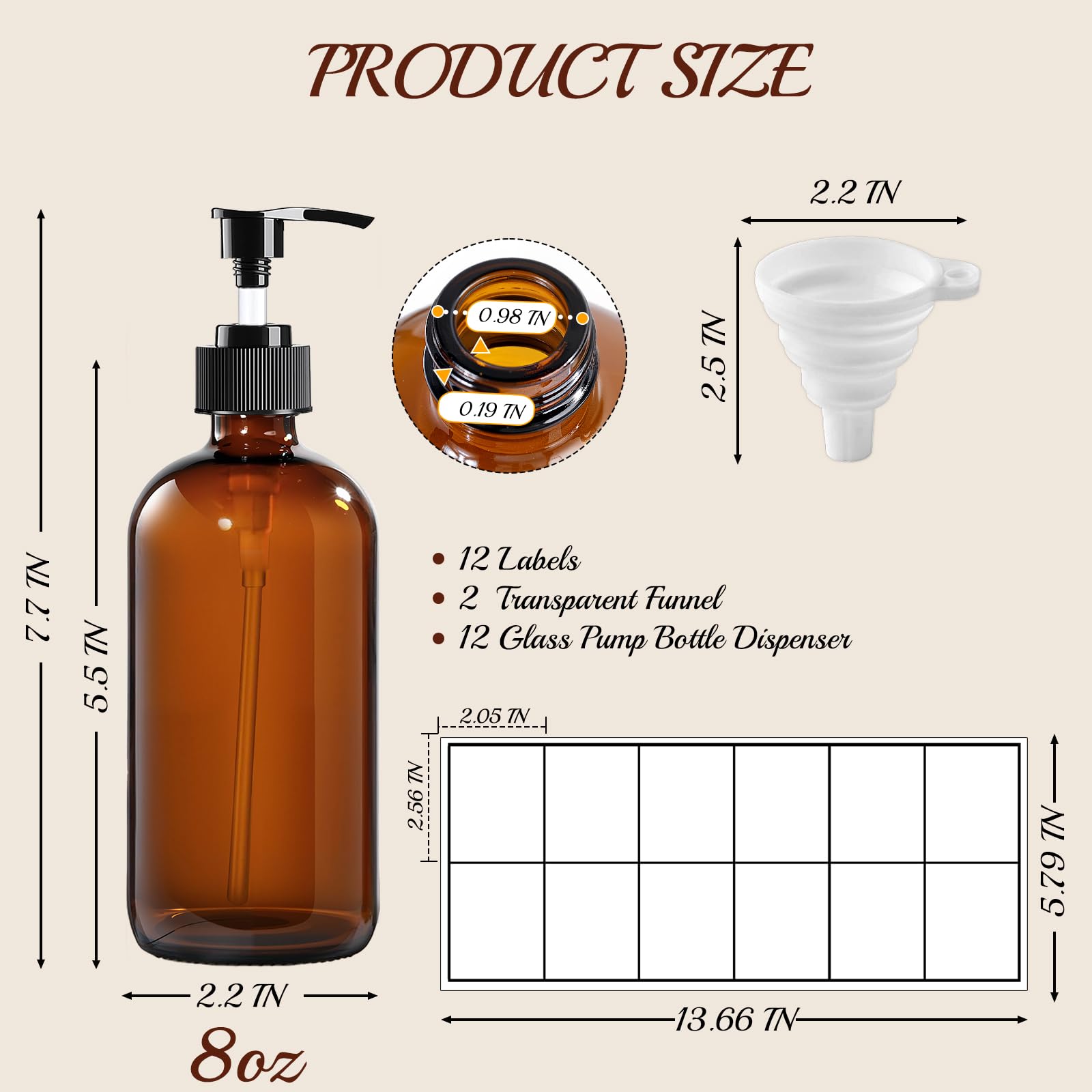TBWIND 12-pack amber glass bottles with pumps highlights bundle durability.