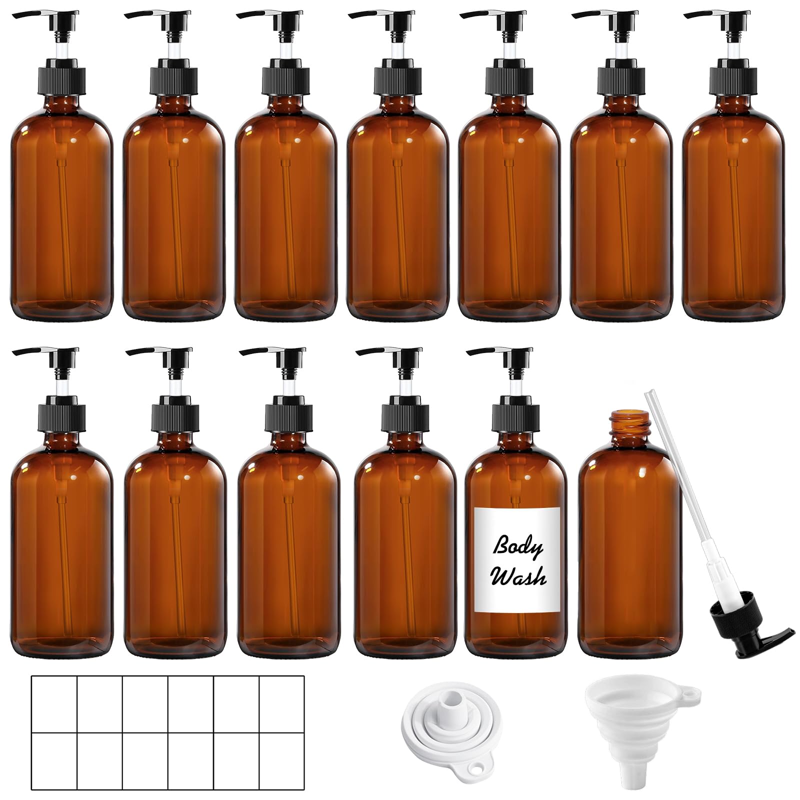TBWIND amber glass bottle 8oz with pump top for hand soap or serums.