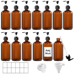 TBWIND amber glass bottle 8oz with pump top for hand soap or serums.