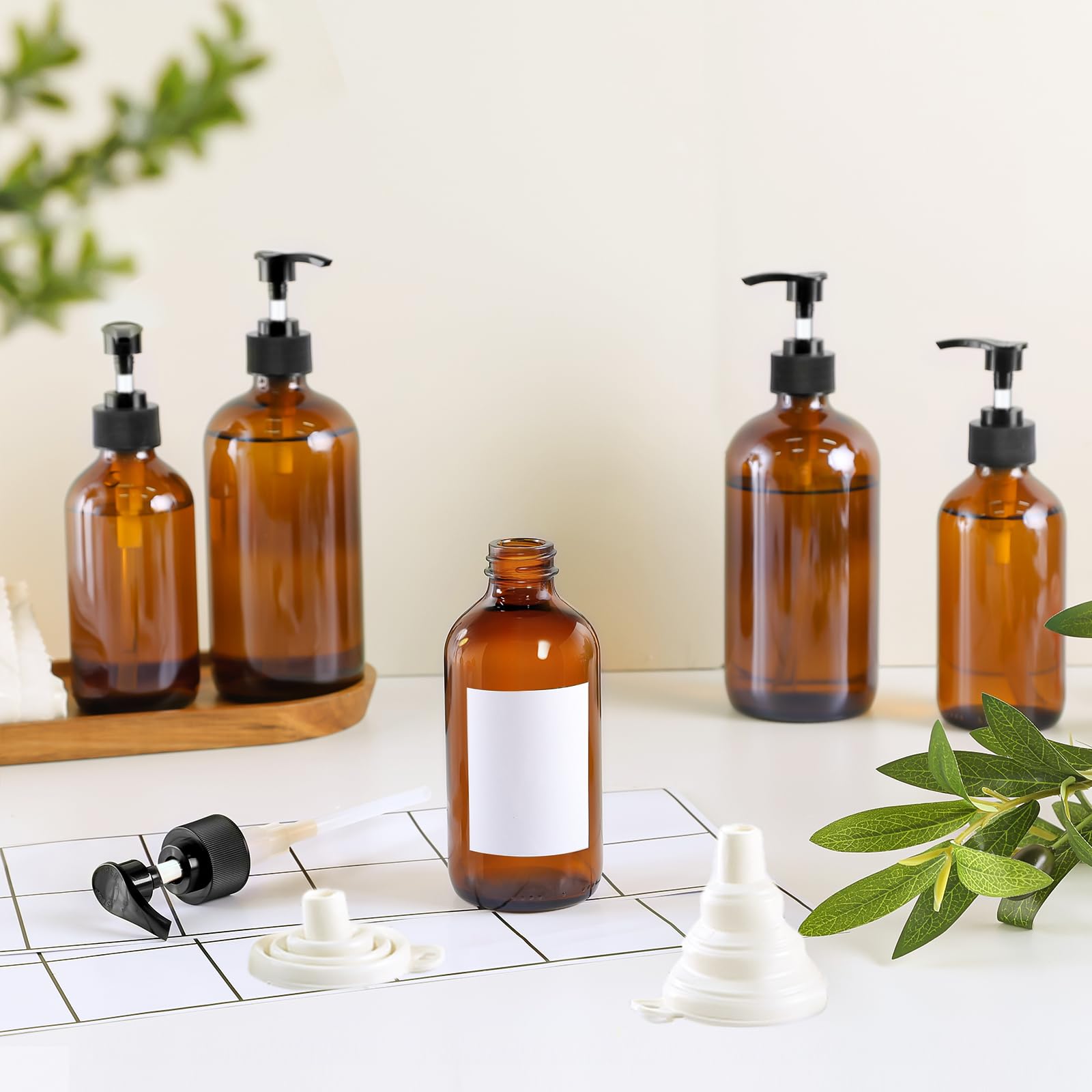 TBWIND amber glass bottle 8oz side view showing compact travel-friendly design.