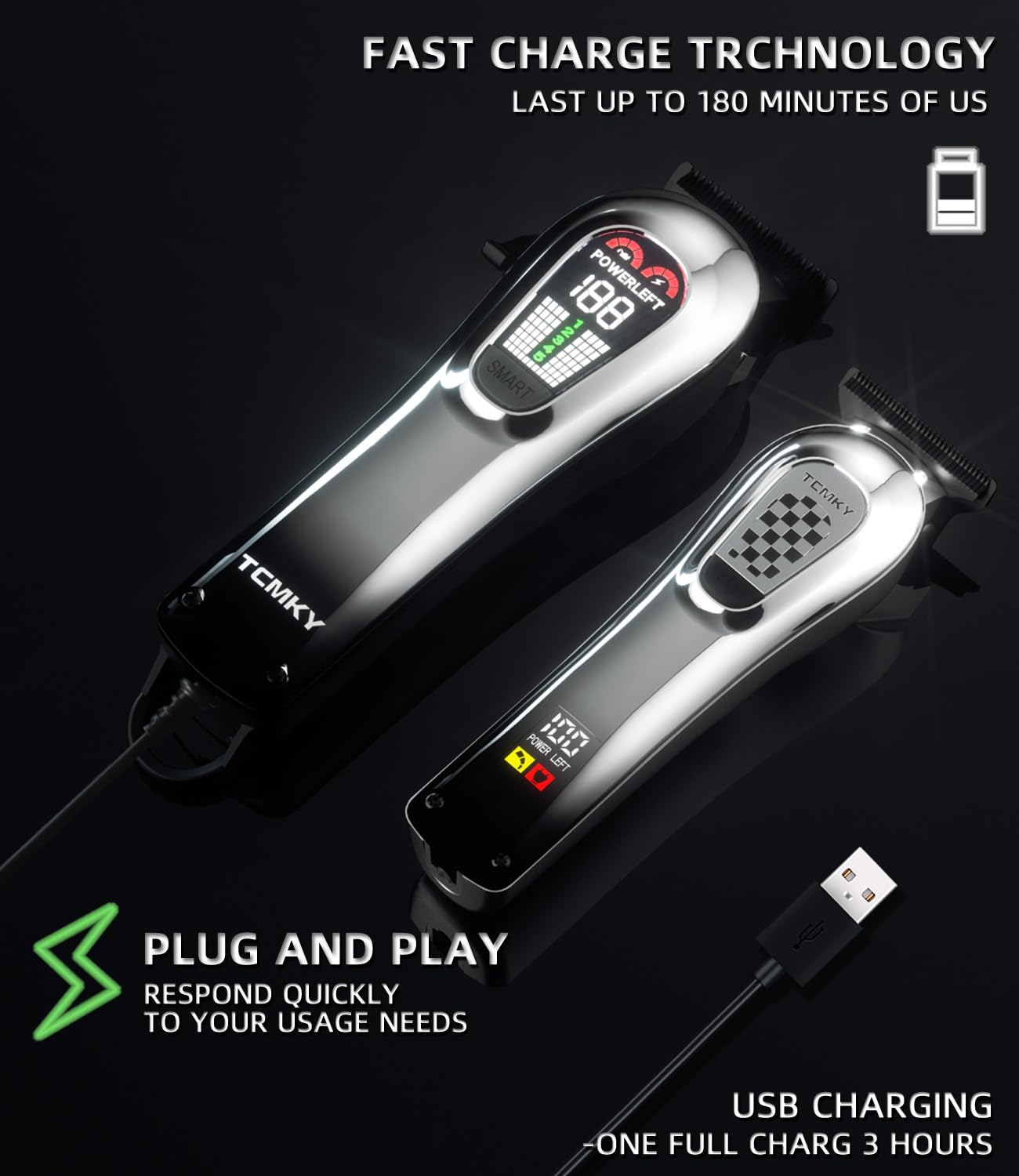 TCMKY hair clipper LED light shows precise trimming in dim environments