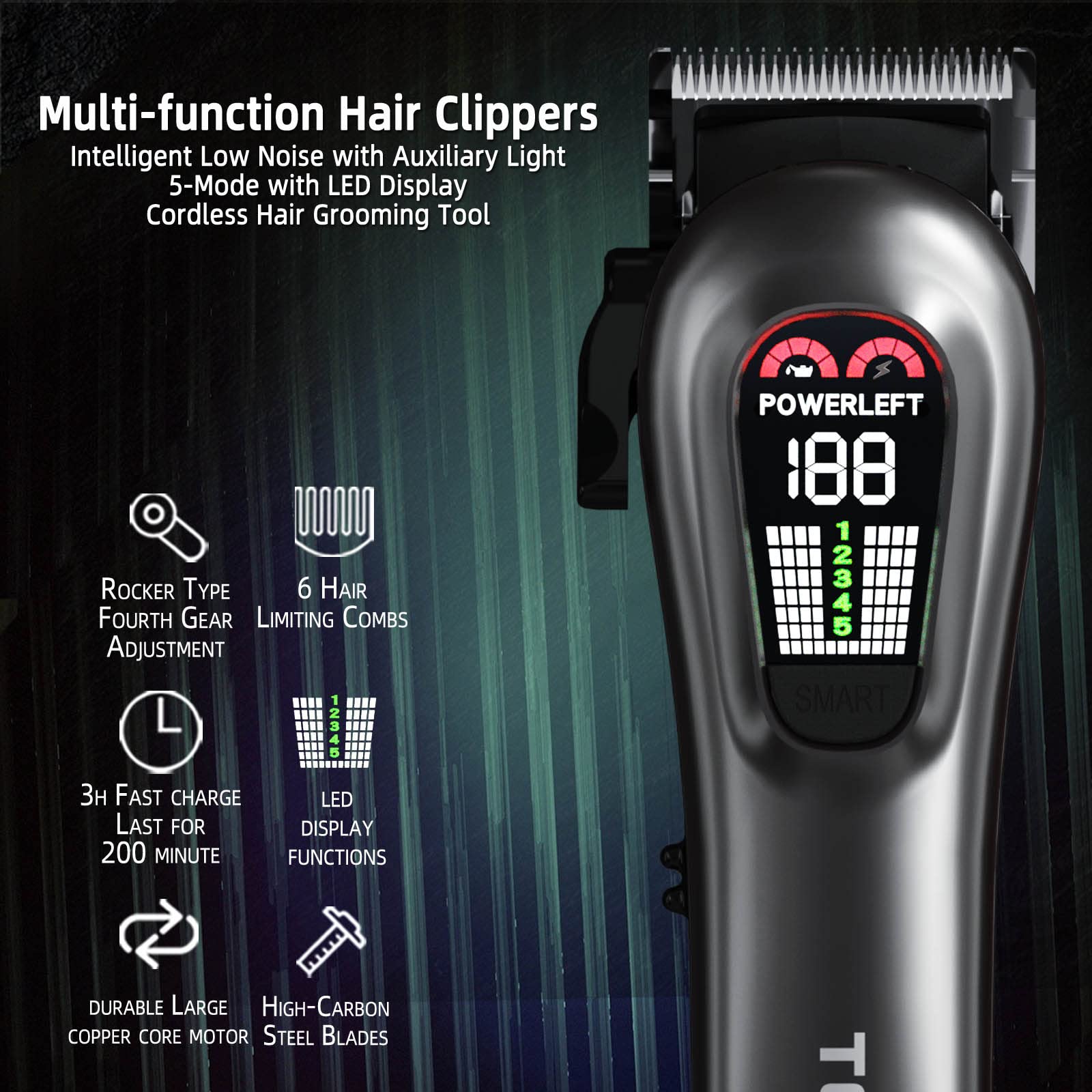 TCMKY hair clippers LED display shows power and maintenance reminders