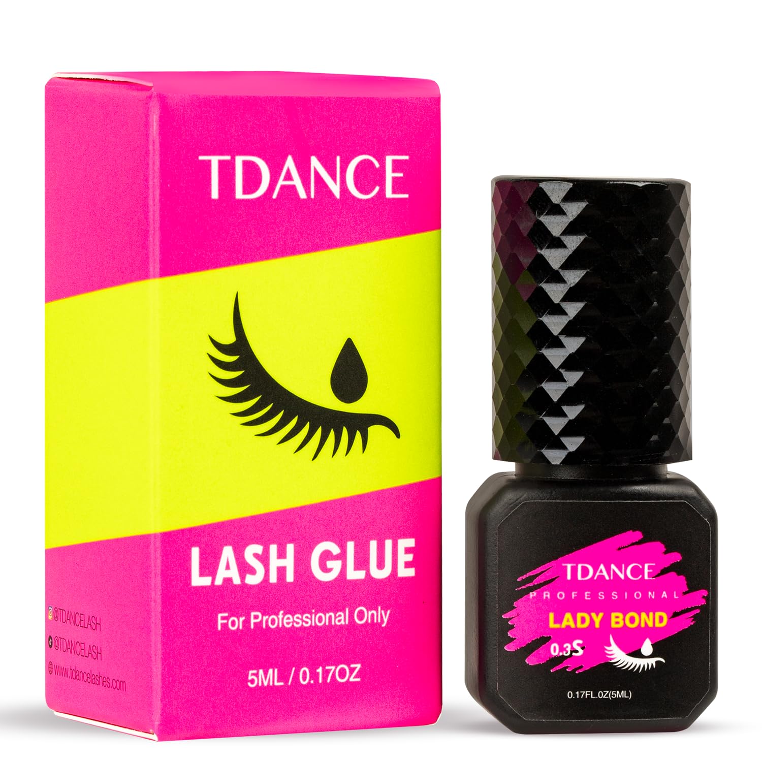 TDANCE eyelash-extension-glue fast-drying close-up shows 0.3s set for pros