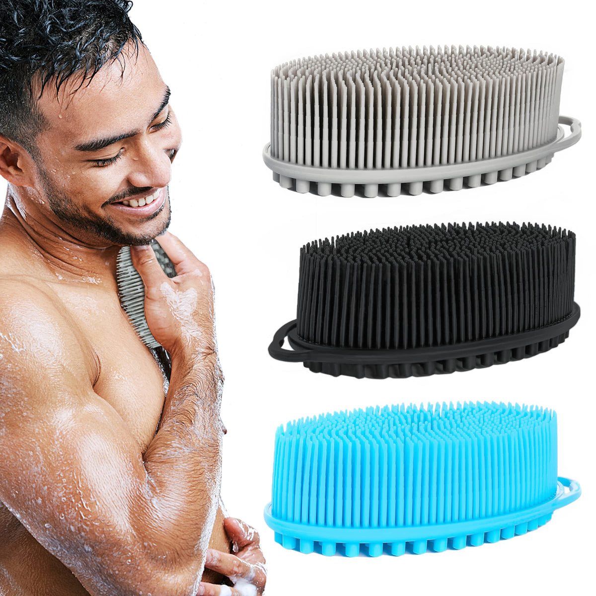TDHDIKE set of 3 silicone body scrubbers in Black Gray Blue for gentle exfoliation