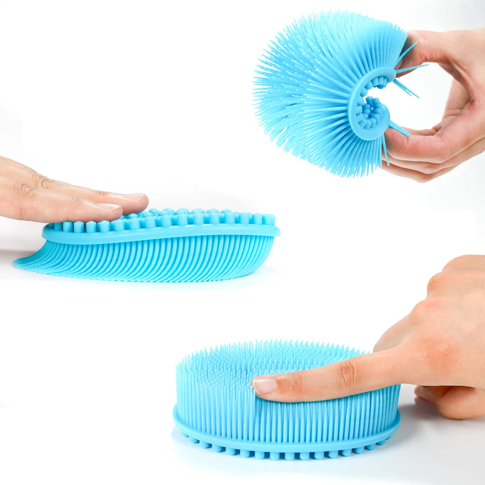 TDHDIKE blue silicone loofah showing soft bristles for daily bathing