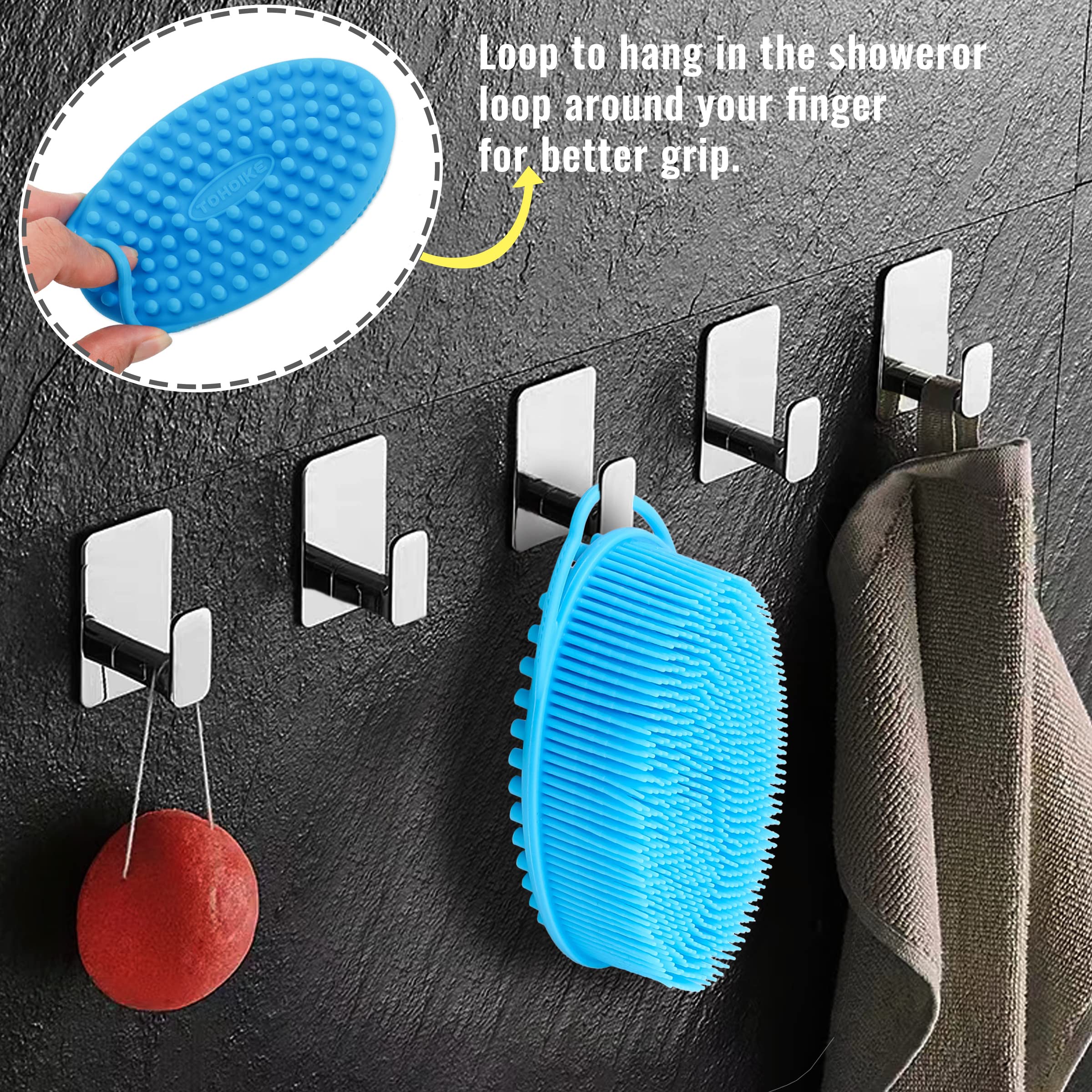 TDHDIKE silicone scrubber used with essential oils to enhance shower routine
