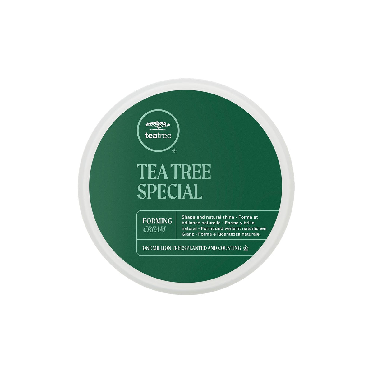 Tea Tree Forming Cream packaging highlights flexible hold for all hair types.