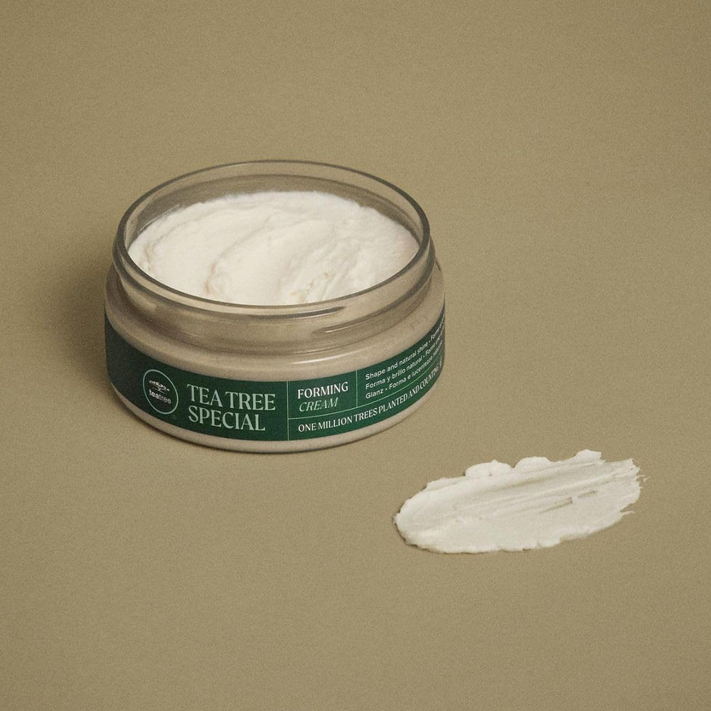 Tea Tree Forming Cream applied to short hair for lived-in style.