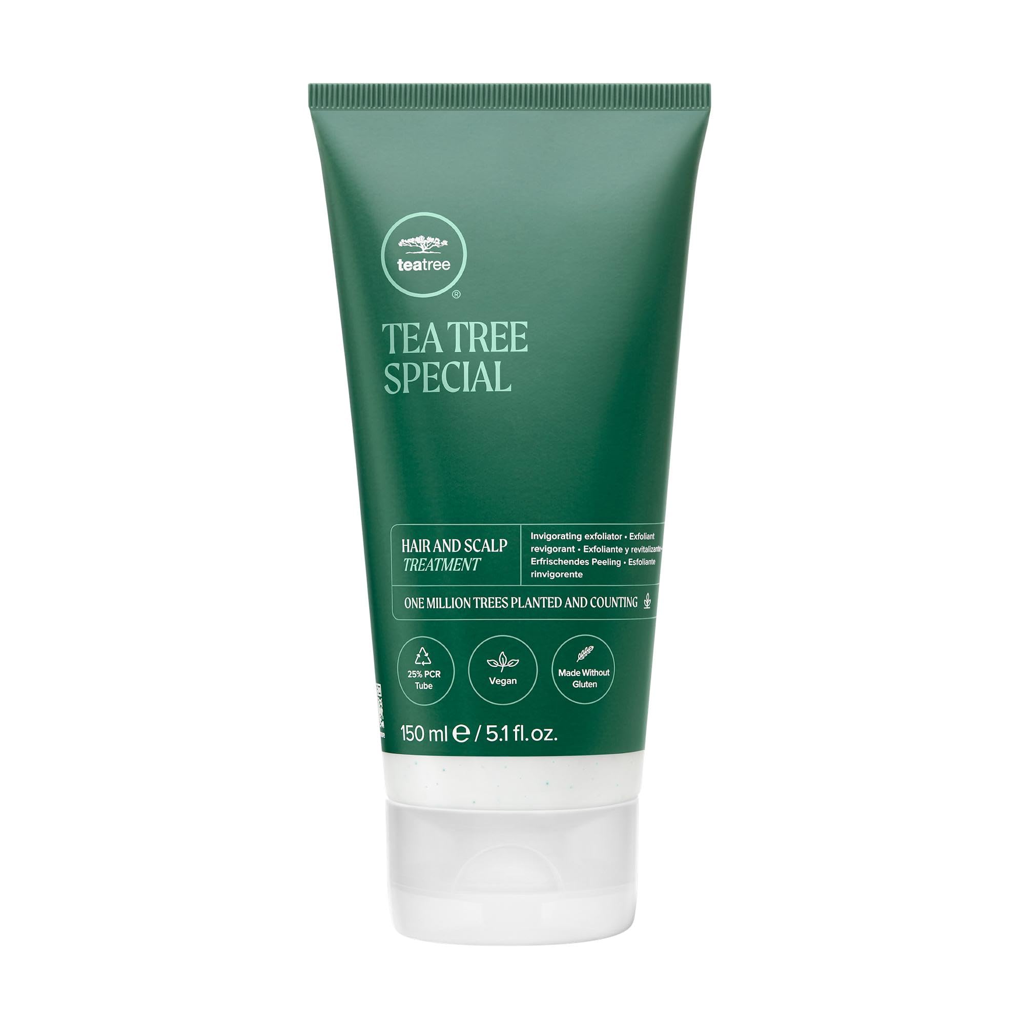 Tea Tree Hair Mask bottle highlights hydrating treatment for all hair types.