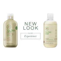 Tea Tree Hemp Restoring Shampoo bottle back, sulfate-free formula ideal for sensitive skin.