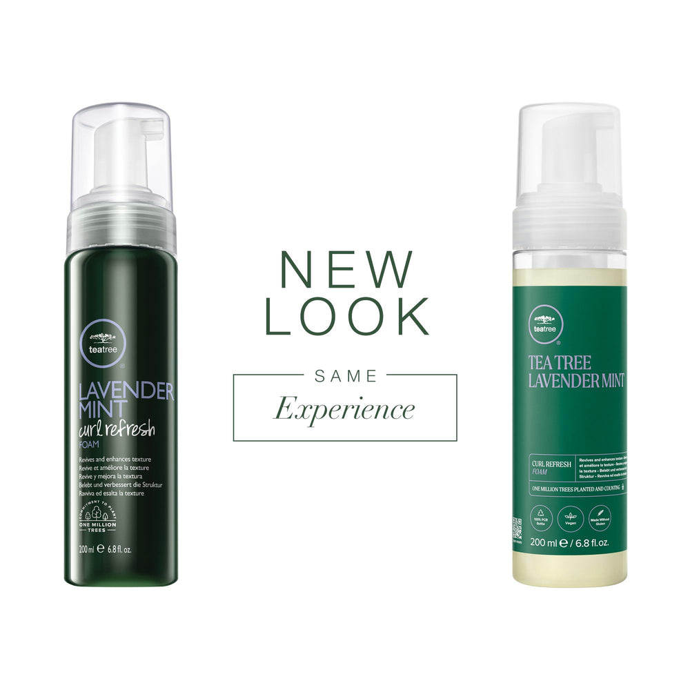 Tea Tree Lavender Mint Curl Refresh Foam being applied for quick curl revival