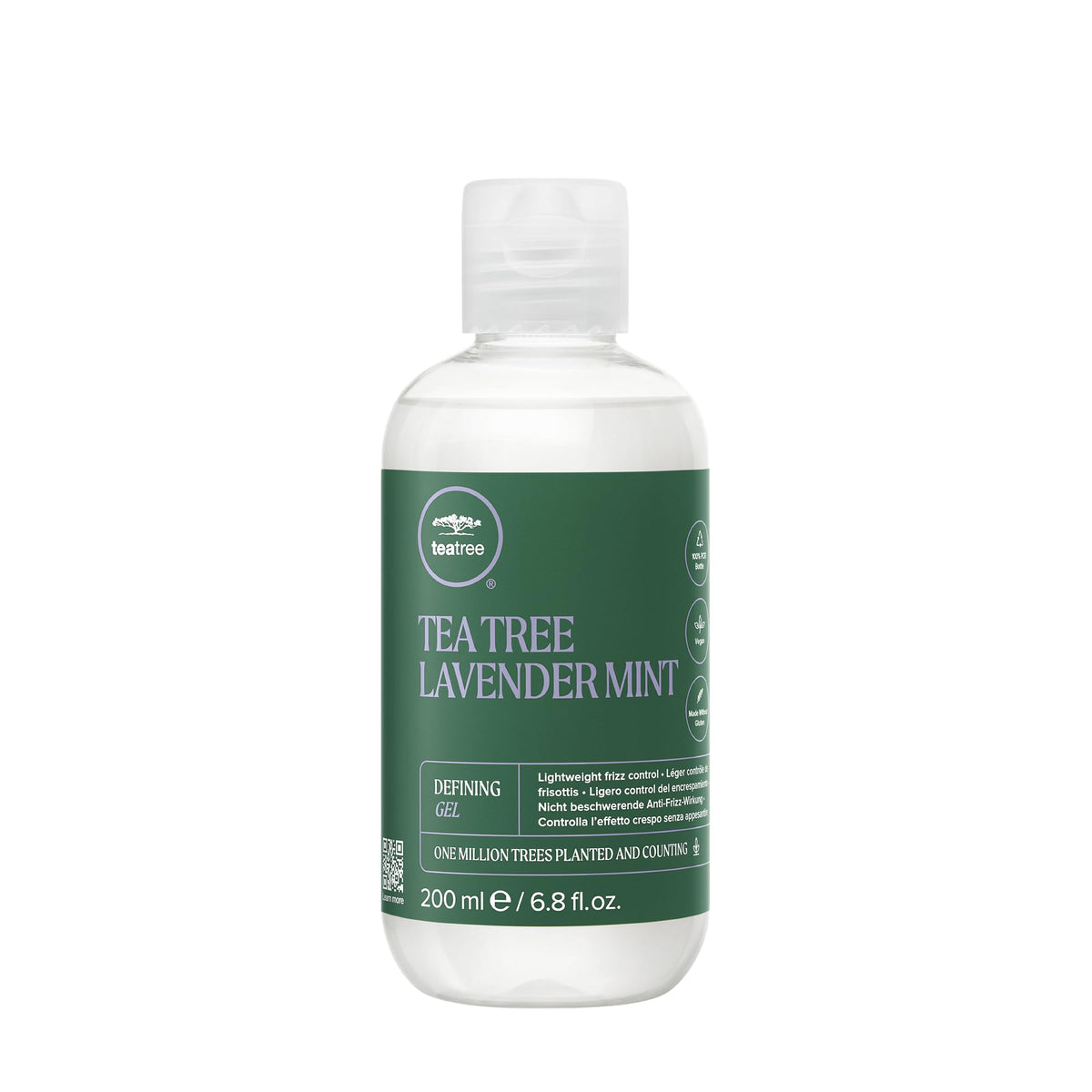 Tea Tree Lavender Mint Defining Gel bottle highlights lightweight curl definition and frizz control.