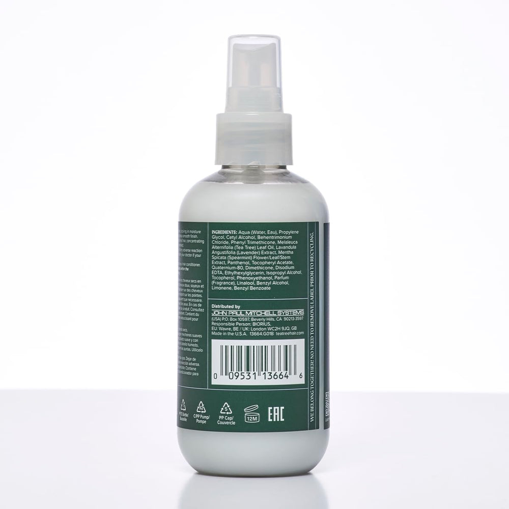 Tea Tree Lavender Mint Conditioning Leave-In Spray delivers glossy, manageable hair after use.