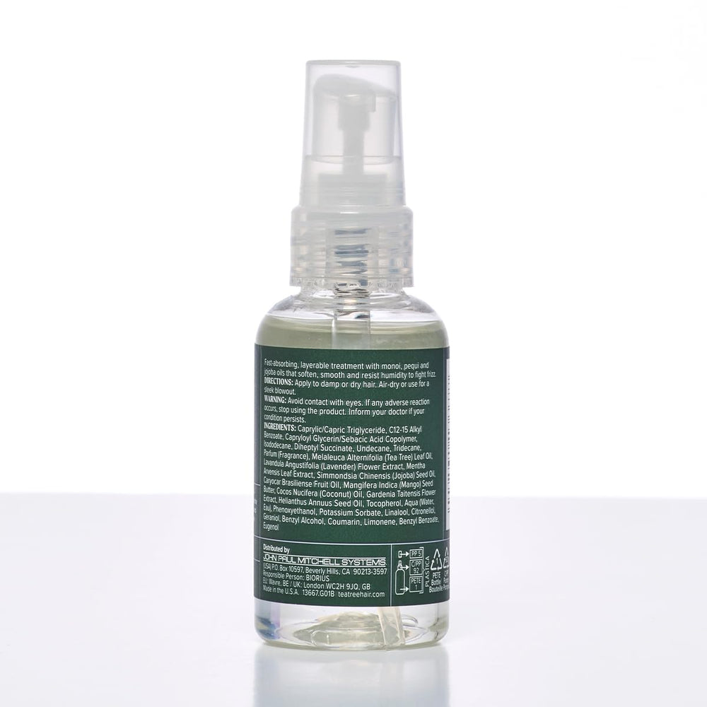 Tea Tree Lavender Mint Oil on shelf with spa-inspired branding.