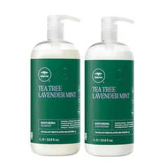 Tea Tree Lavender Mint Shampoo bottle front shows calming scent and gentle hydration for dry hair