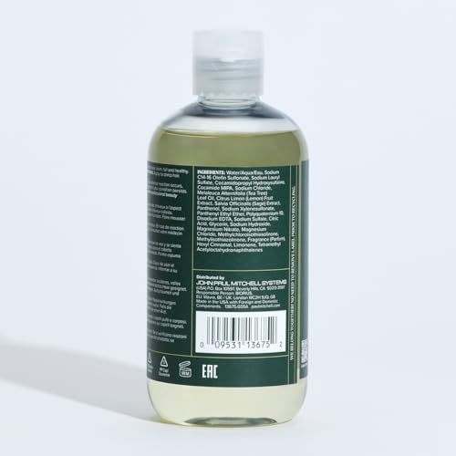 Tea Tree Lemon Sage Thickening Shampoo routine-application image suggests massage and rinse.