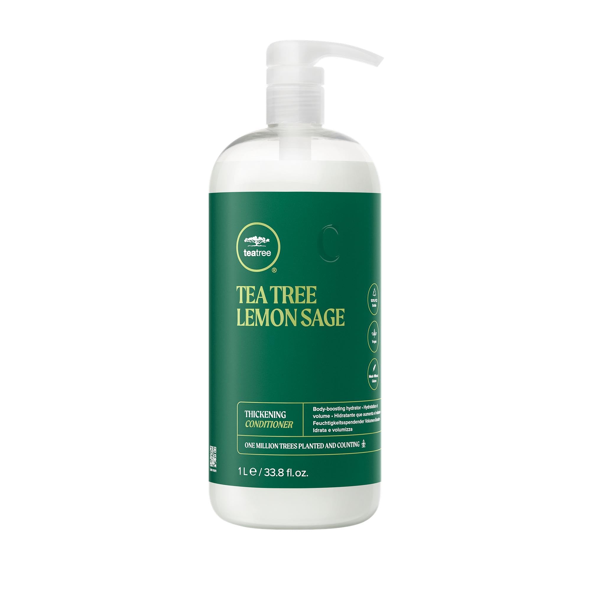 Tea Tree Lemon Sage Thickening Conditoner bottle front, adds voluminous body for fine hair