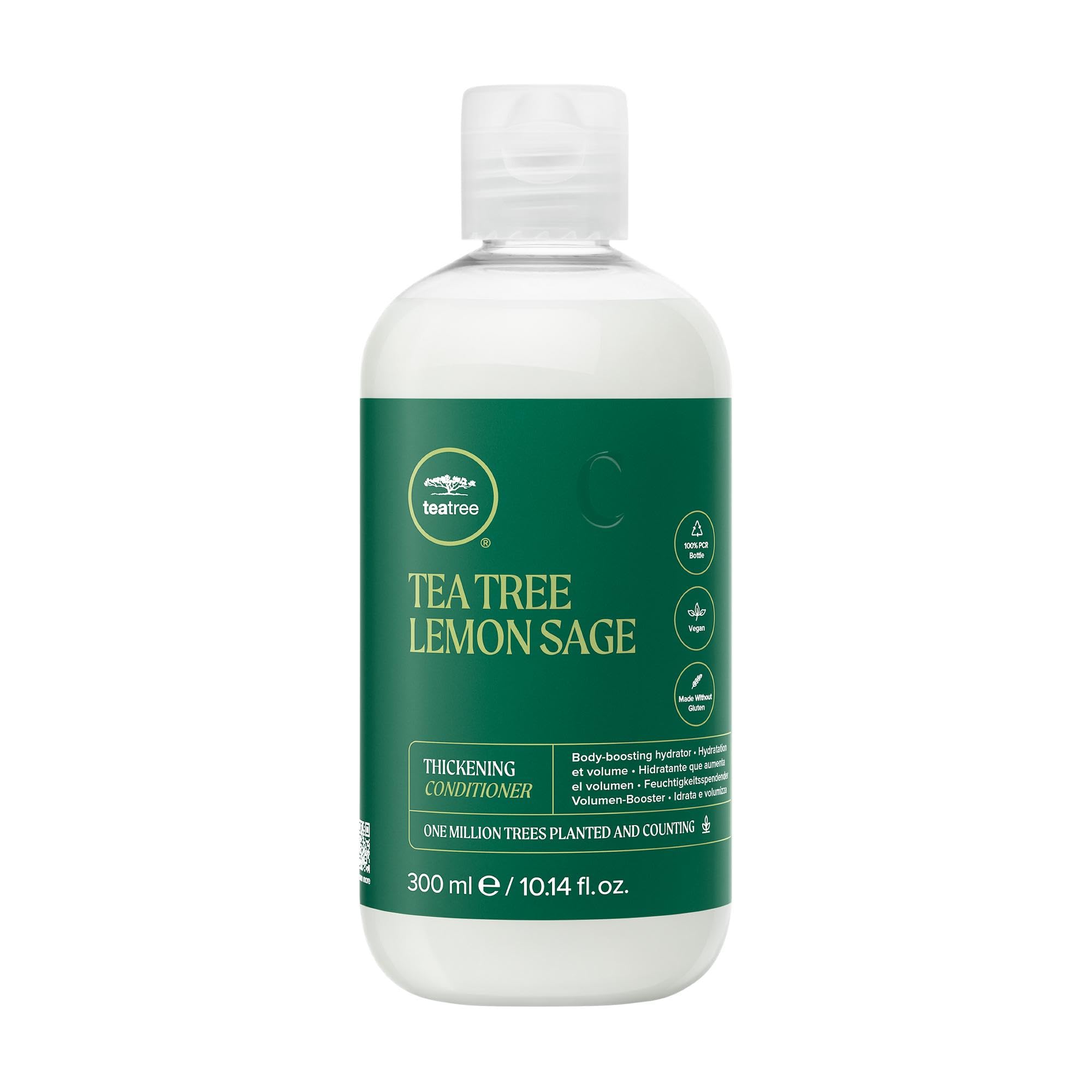 Tea Tree Lemon Sage thickening conditioner bottle boosts lightweight volume.