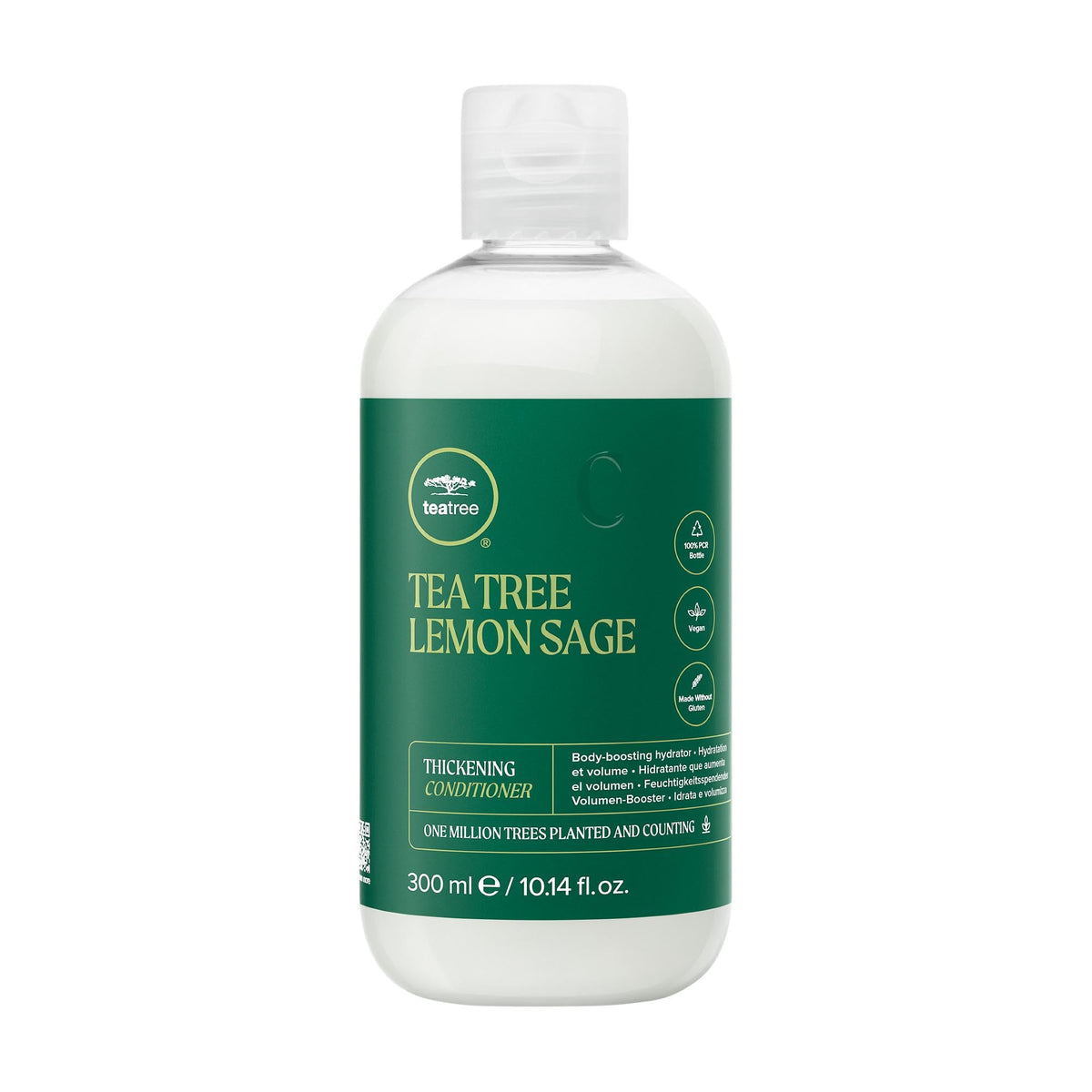 Tea Tree Lemon Sage thickening conditioner bottle boosts lightweight volume.