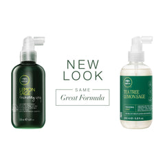 Tea Tree Lemon Sage Thickening Spray application demonstrates easy styling grip for fine strands.