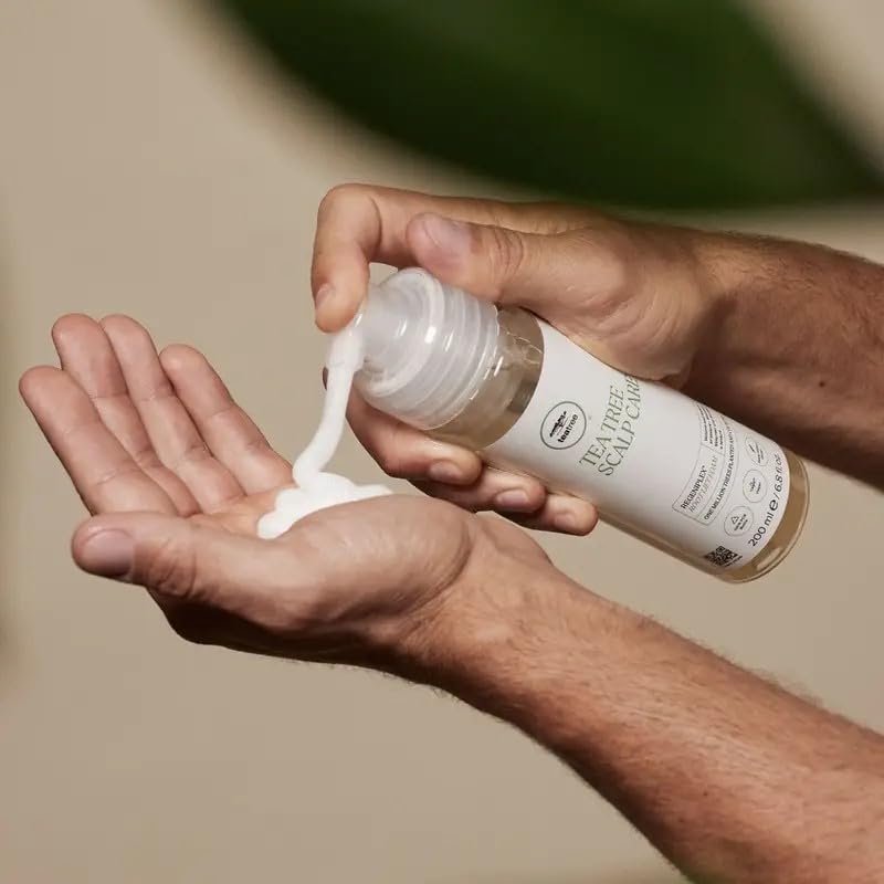 Tea Tree Regeniplex Root Lift Foam dispense demonstrates liquid-to-foam transformation.