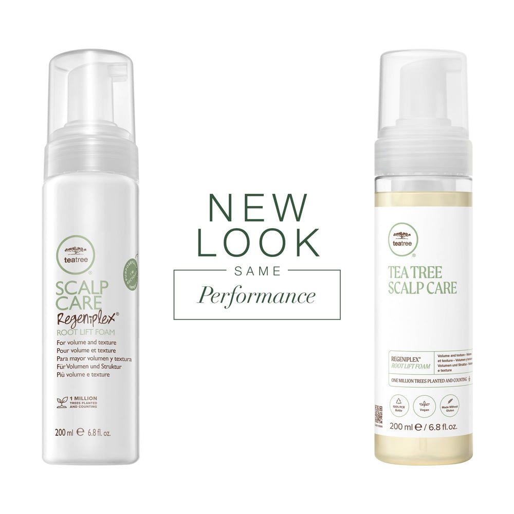 Tea Tree Root Lift Foam applied to hair creates added volume and bulk.