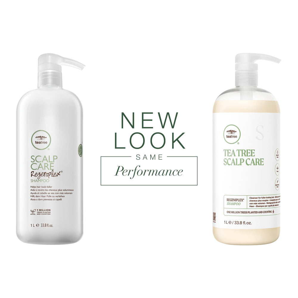 Tea Tree Regeniplex Shampoo pump closeup shows gentle cleansing and scalp revitalization