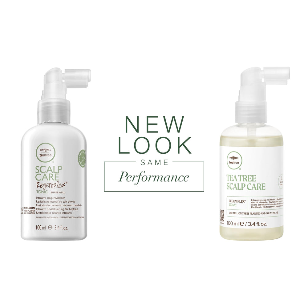 Tea Tree Regeniplex tonic packaging-update note signals new design and eco-conscious packaging.