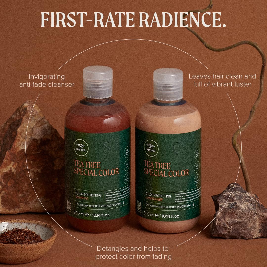 Tea Tree Special Color Shampoo label closeup highlighting color protection