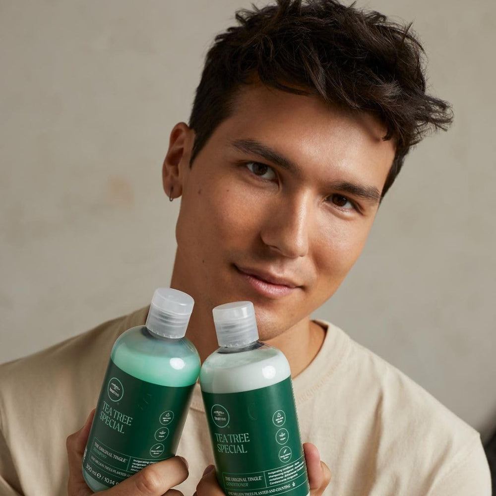 Tea Tree Special Conditioner scent-tea-tree-peppermint-lavender conveys invigorating aroma and scalp comfort.