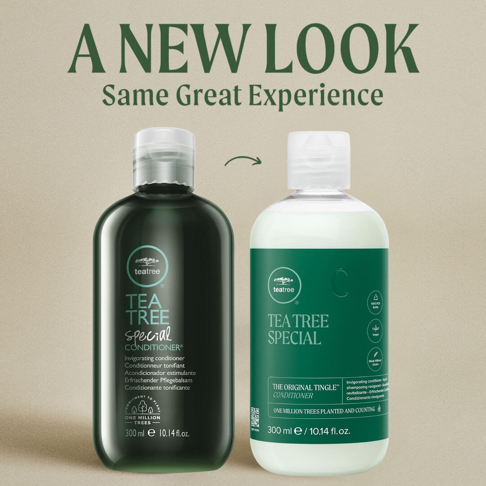 Tea Tree Special Conditioner demonstrates detangled, easier-to-comb hair.