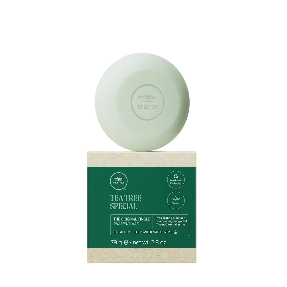 Tea Tree Special Shampoo Bar closeup shows texture for refreshing scalp cleansing