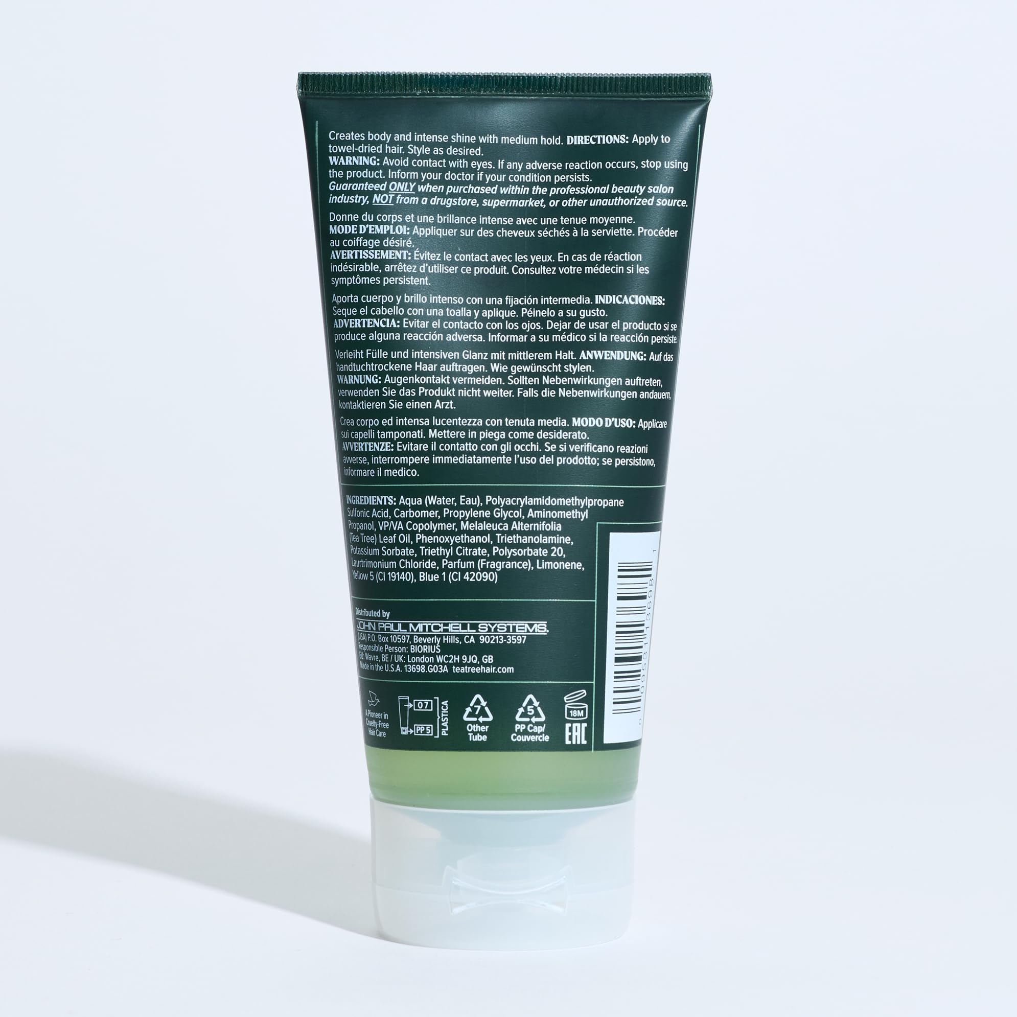 Tea Tree Styling Gel close-up highlights shine and botanical scent