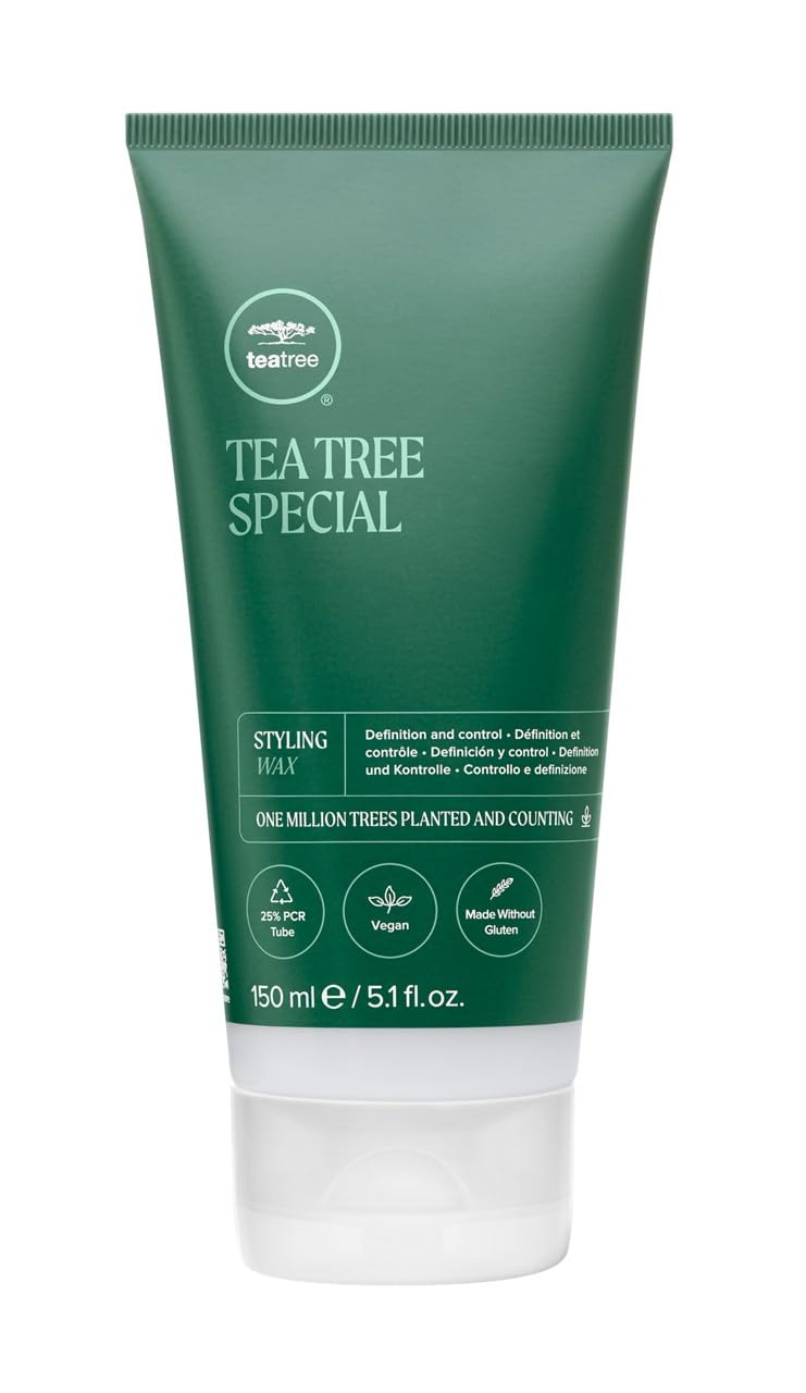 Tea Tree Styling Wax tub closeup showing packaging and wax texture for definition