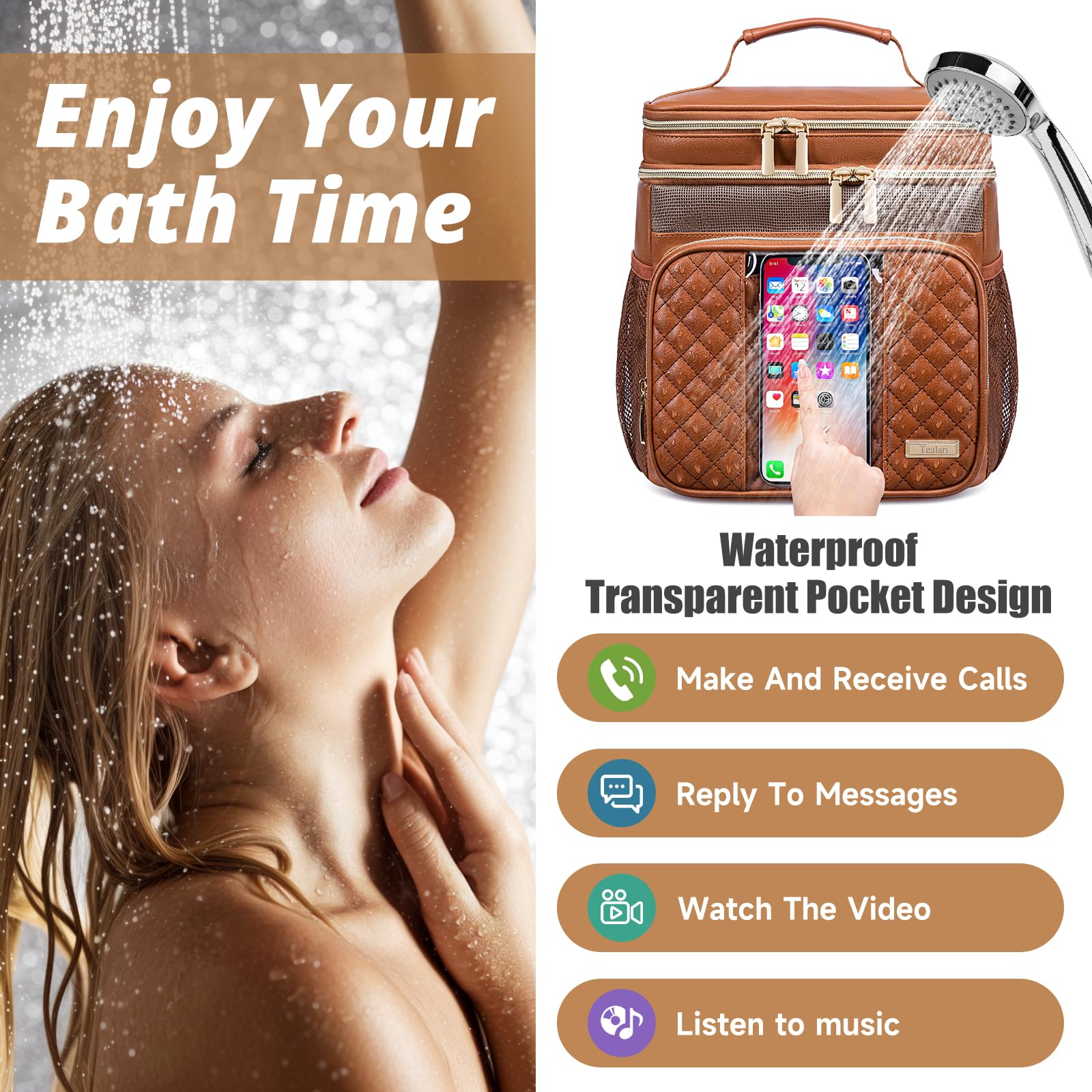 Tealari bag with breathable mesh panel highlights quick dry design for damp essentials