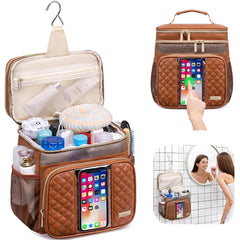 Tealari toiletry bag open showing three main zones and eight pockets for easy organization