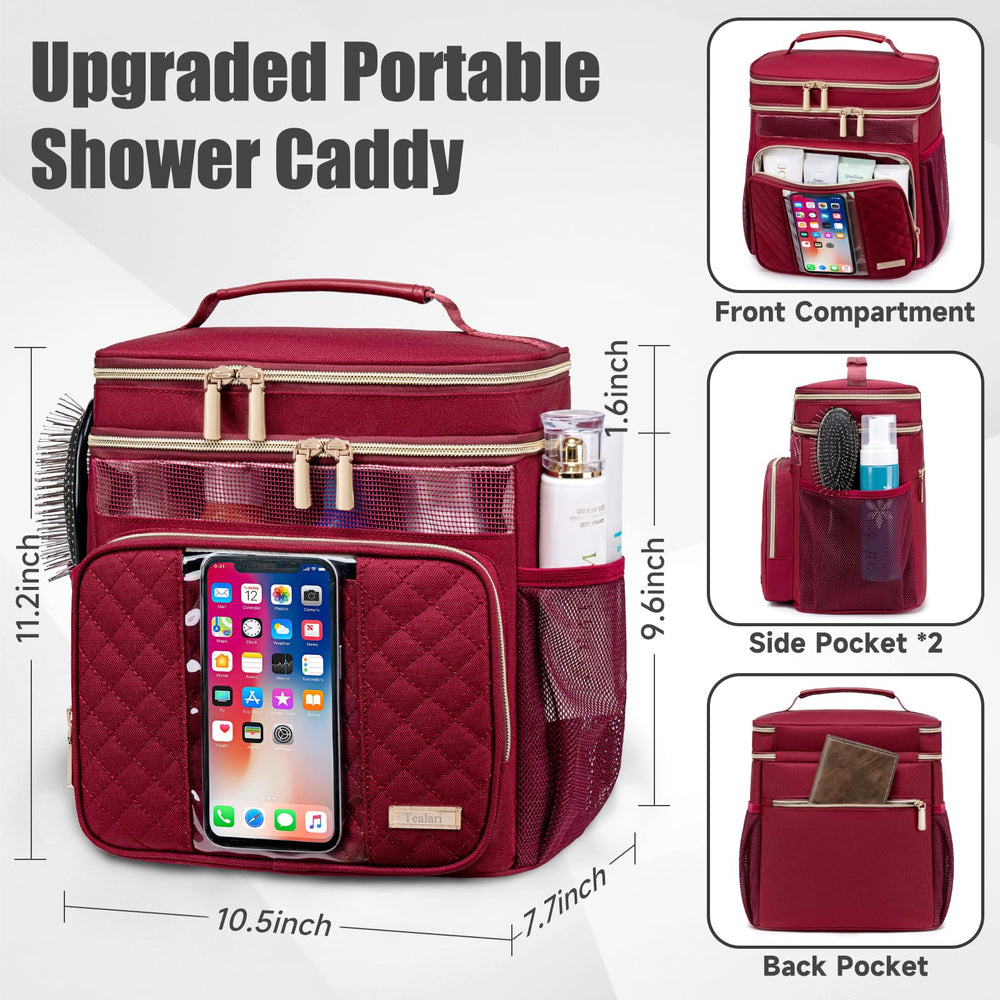 Tealari large toiletry bag arranged in dorm organizer setup for cosmetics and toiletries.