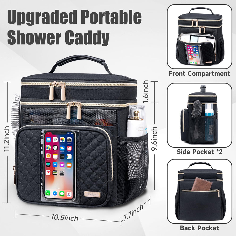 Tealari toiletry bag with sturdy hanging hook for hands-free use.