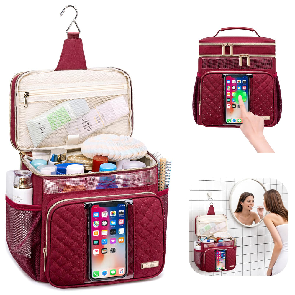 Tealari bag showing three compartments and eight pockets for neat packing on trips.