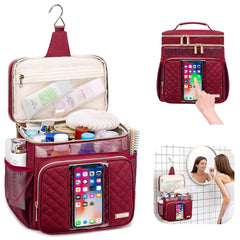 Tealari bag showing three compartments and eight pockets for neat packing on trips.
