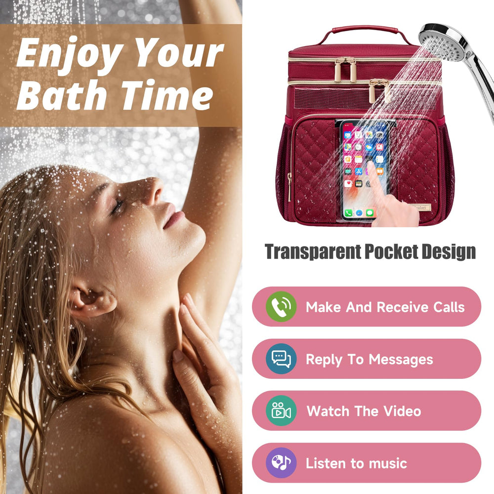 Tealari bag features a transparent waterproof phone pocket for on-the-go calls and media.