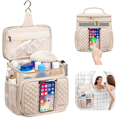 Tealari leather shower bag opening easy access to cosmetics on the go